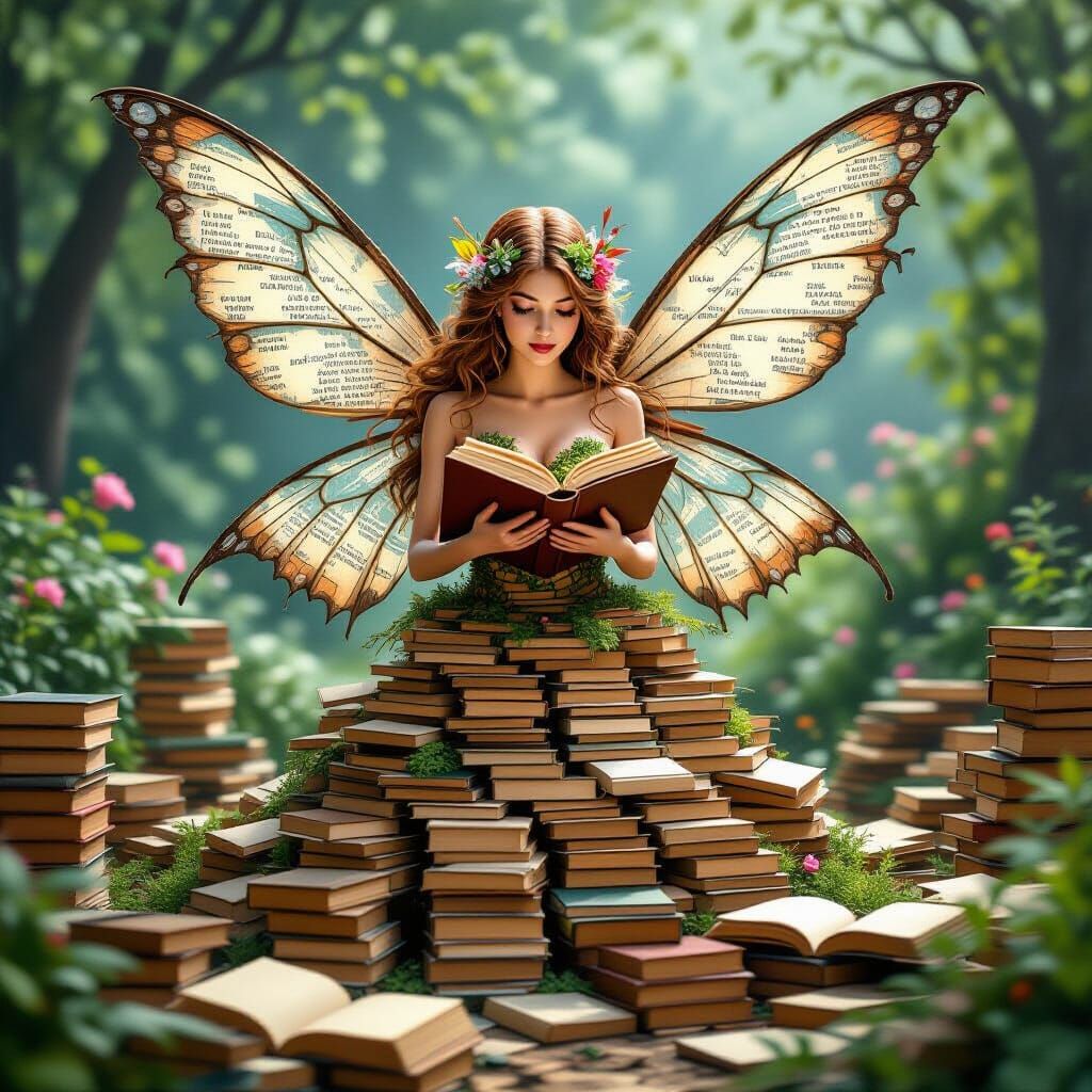 Ancient Book Fairy in Garden of Books