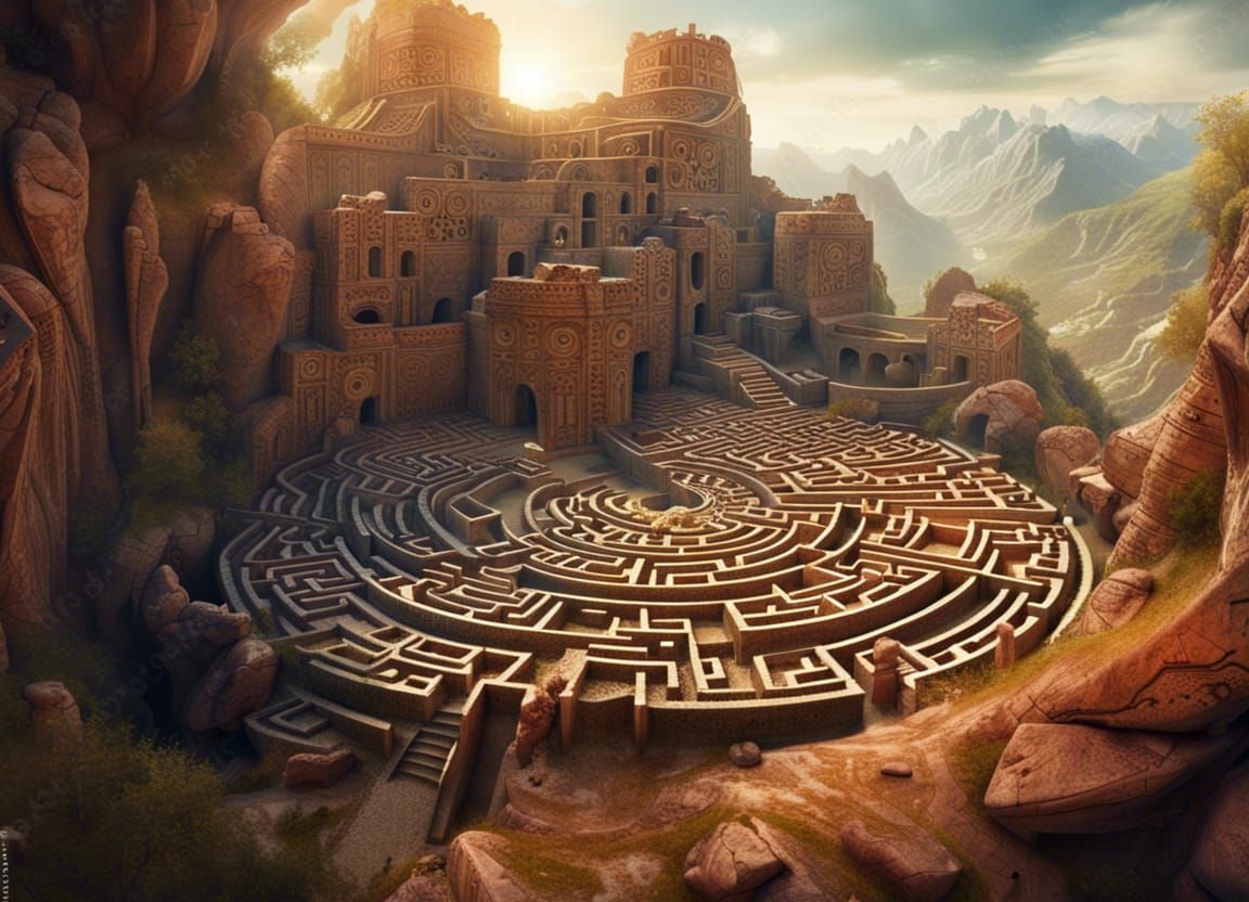 Ancient Pictograph Maze Ruins on Mountainside