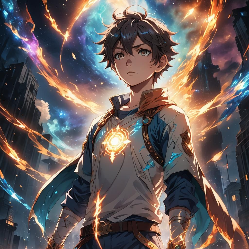 Heroic Anime Boy with Glowing Aura