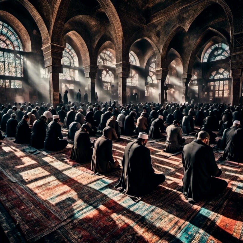 Muslims men praying at mosque in Turkey