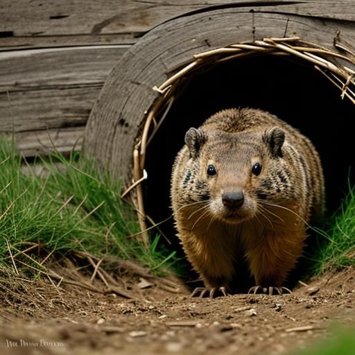 Groundhog Emerges from Den