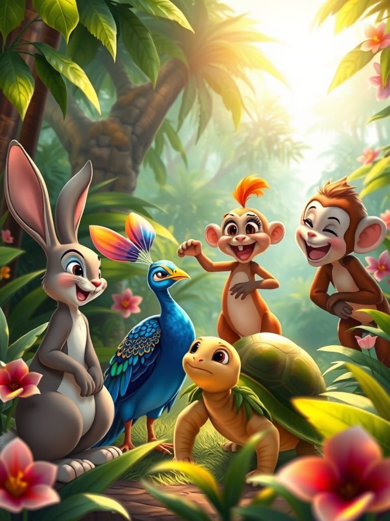 Jungle Friends Laughing: A Disney-Inspired Illustration