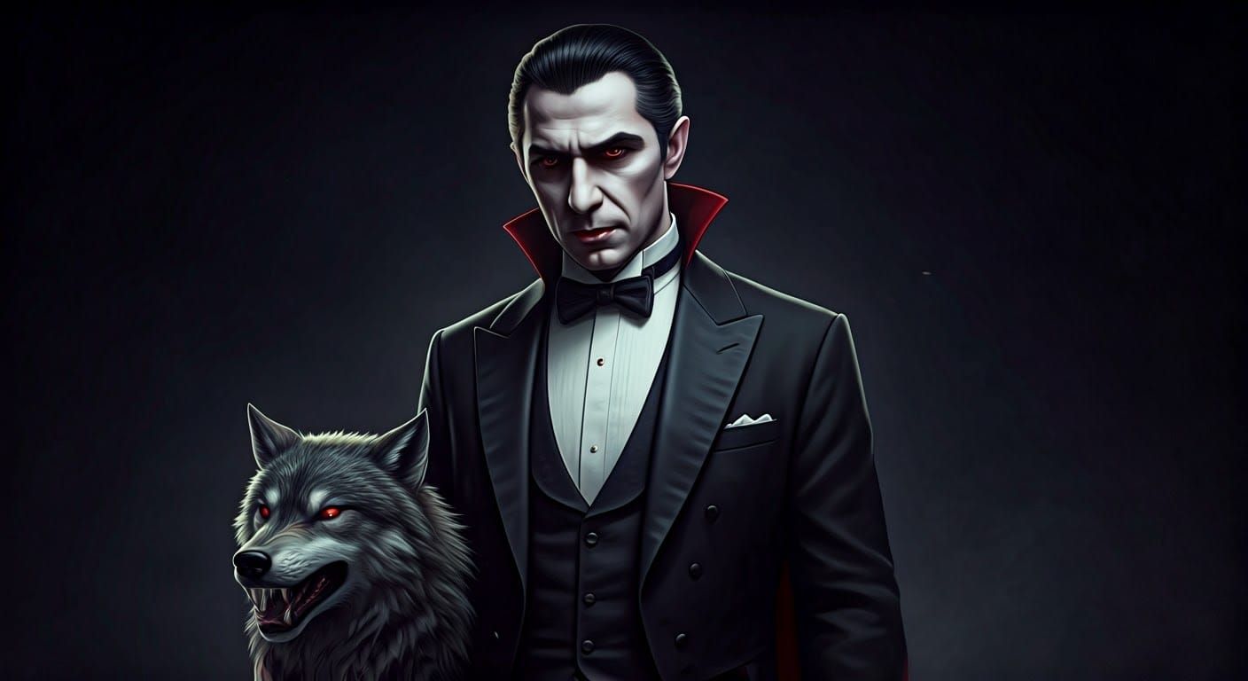 Supernatural - Dracula in his tux with a wolf's head walking cane