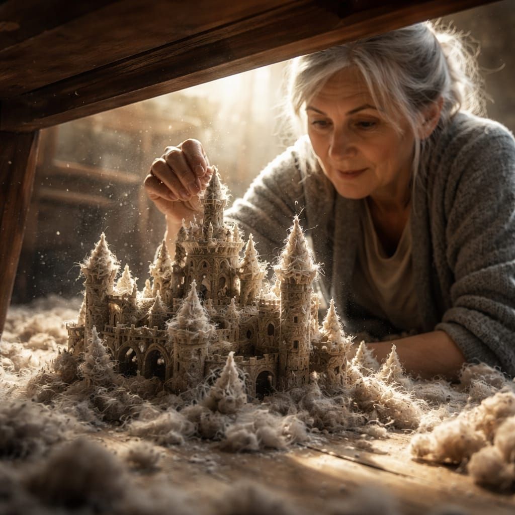Making sculptures out of dust bunnies