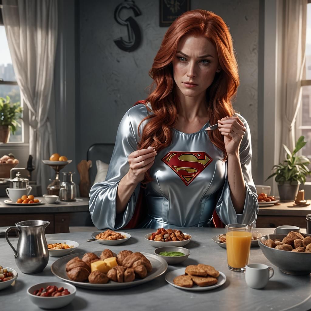 Supergirl Having Breakfast: Detailed Matte Painting