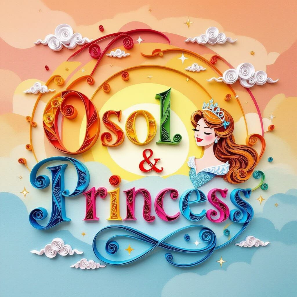 Whimsical Quilling Art Names Osol and Princess with Sky