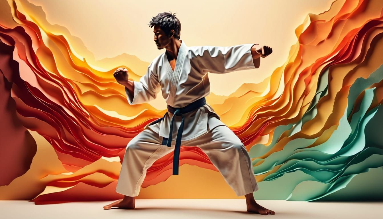 Paper Karate Master in Vibrant Digital Art