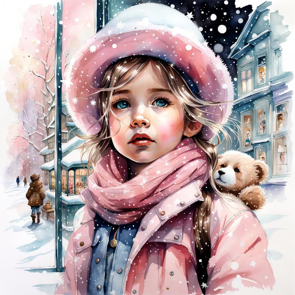 Girl Gazing at Enchanting Toy Store Window