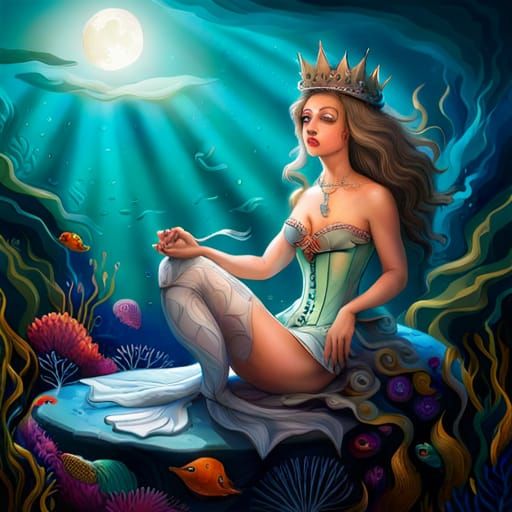 Hyperrealistic Mermaid Calypso Sings in Coral Throne