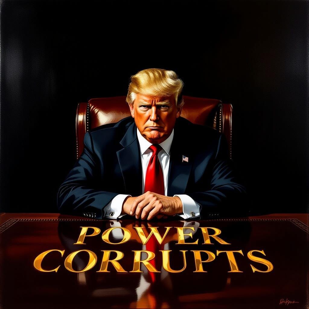 President Trump at Oval Office Desk With 'Power Corrupts' Mo...