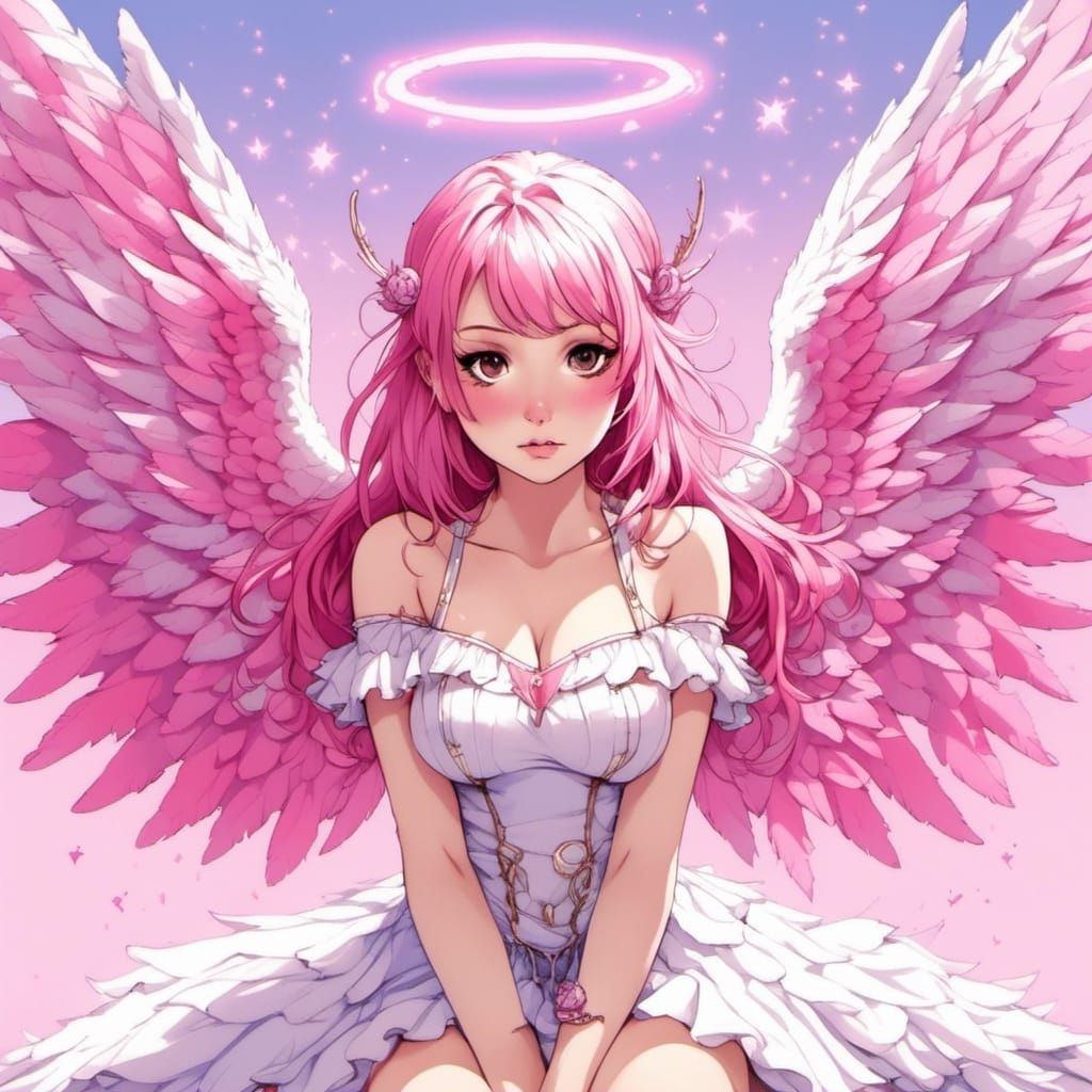 Angel with Pink Wings in Ethereal Style