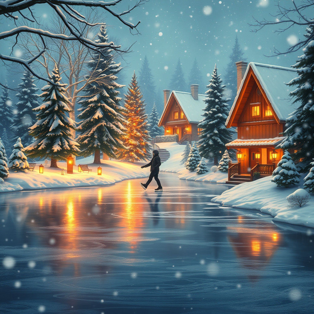 Winter Wonderland Ice Skater Christmas Scene