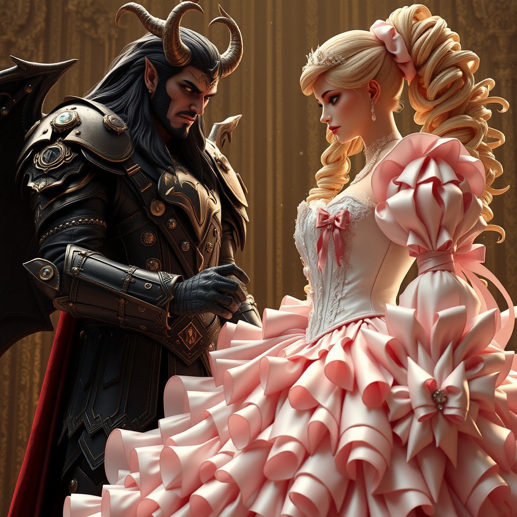 Demon King and Princess Bride in 3D Game Style