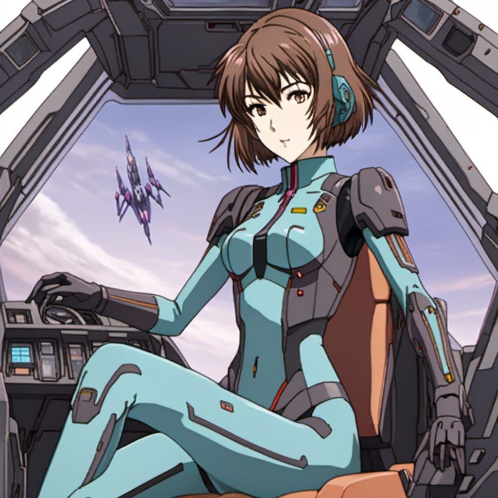 Anime Woman Piloting Mech in Manga Style