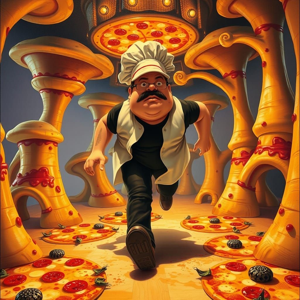 Retro 80s Futurism Pizza Chef in Sorayama Style