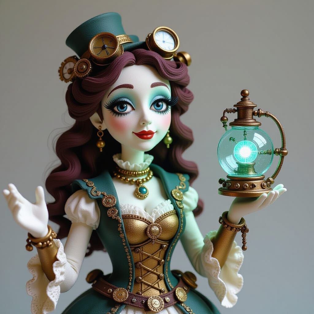 Steampunk Clay Woman with Time Machine Accessory