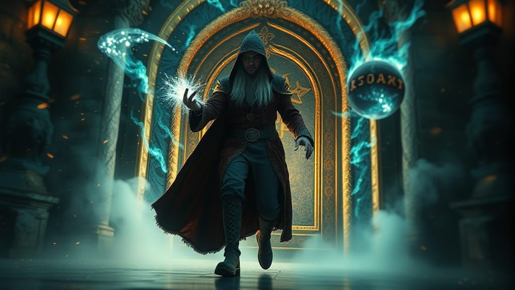 Mage Emerges from Magical Portal in Photo-realistic Portrait