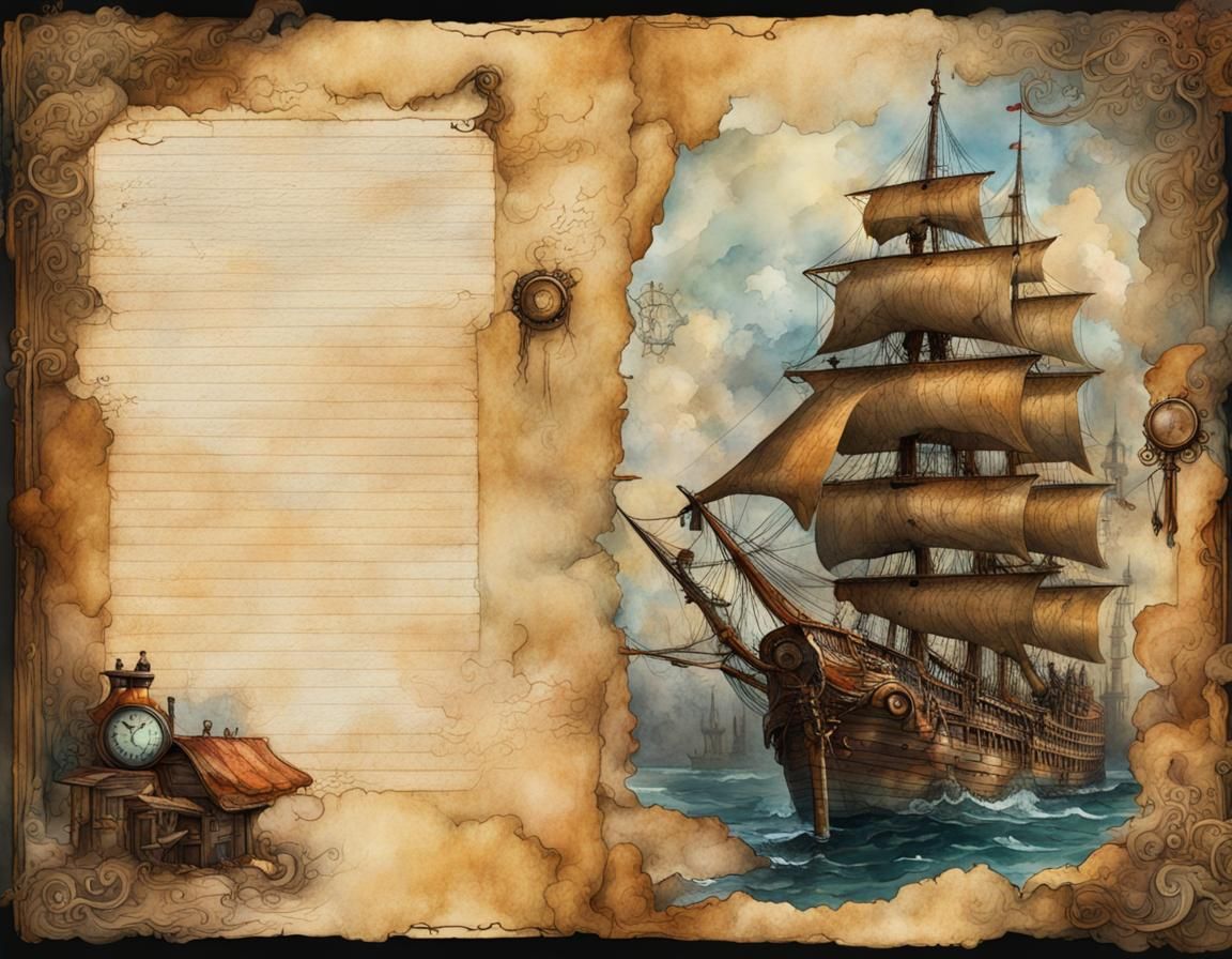 Old Pirate in Watercolor Filter with Parchment Map