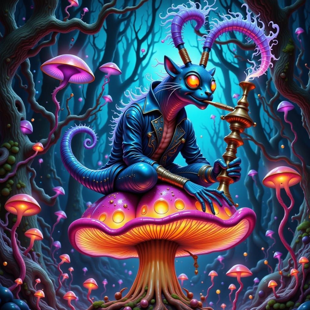 Enchanted Fae in Velvet, Smoking a Luminous Hookah on a Glow...