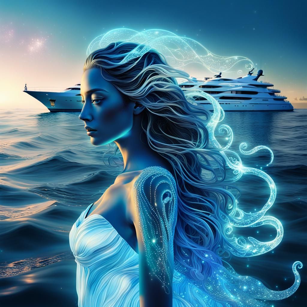 Iemanjá: Neon Goddess of the Sea in Digital Art
