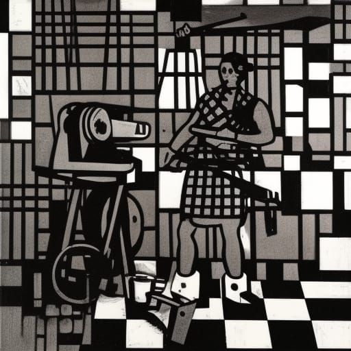 18th Century Workers Forging Scissors: Linocut