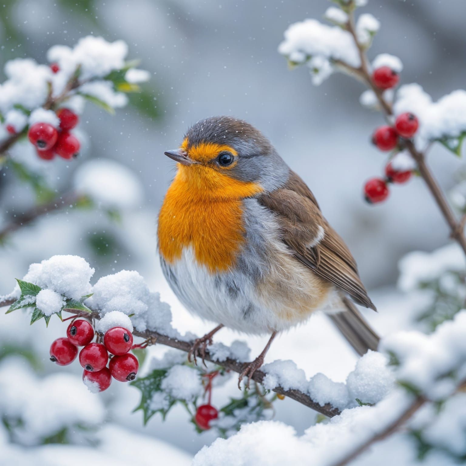 Adorable Winter Robin in Snowy Garden