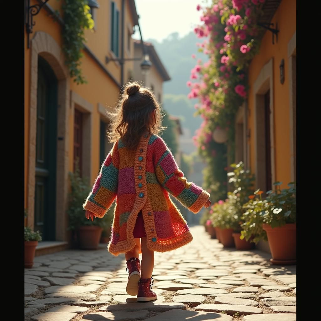 Girl in Chunky Knit Cardigan, Matte Painting Style