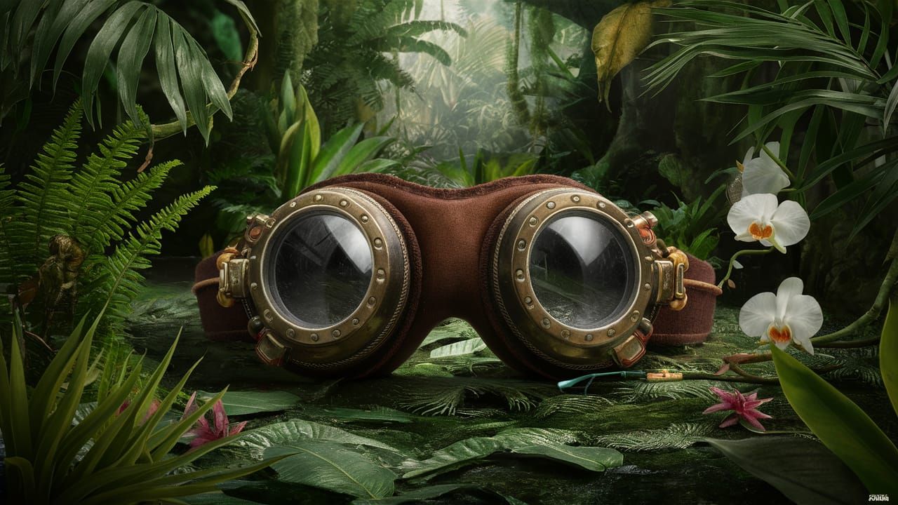 Steampunk Goggles in a Lush Jungle Environment