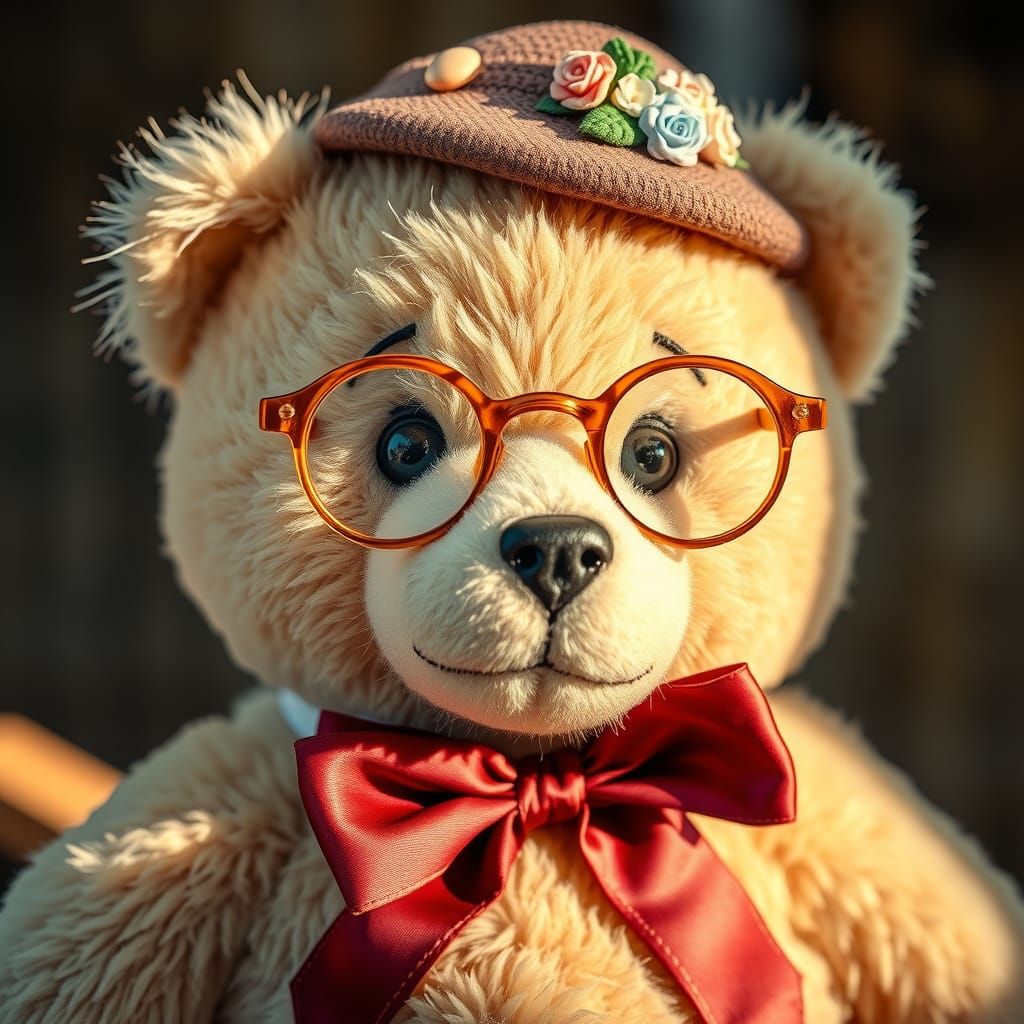 Teddy Bear with Glasses and Bowtie in Pastel Colors