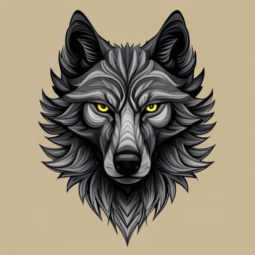 Wolf Bust with Black Eyes in Abstract Style