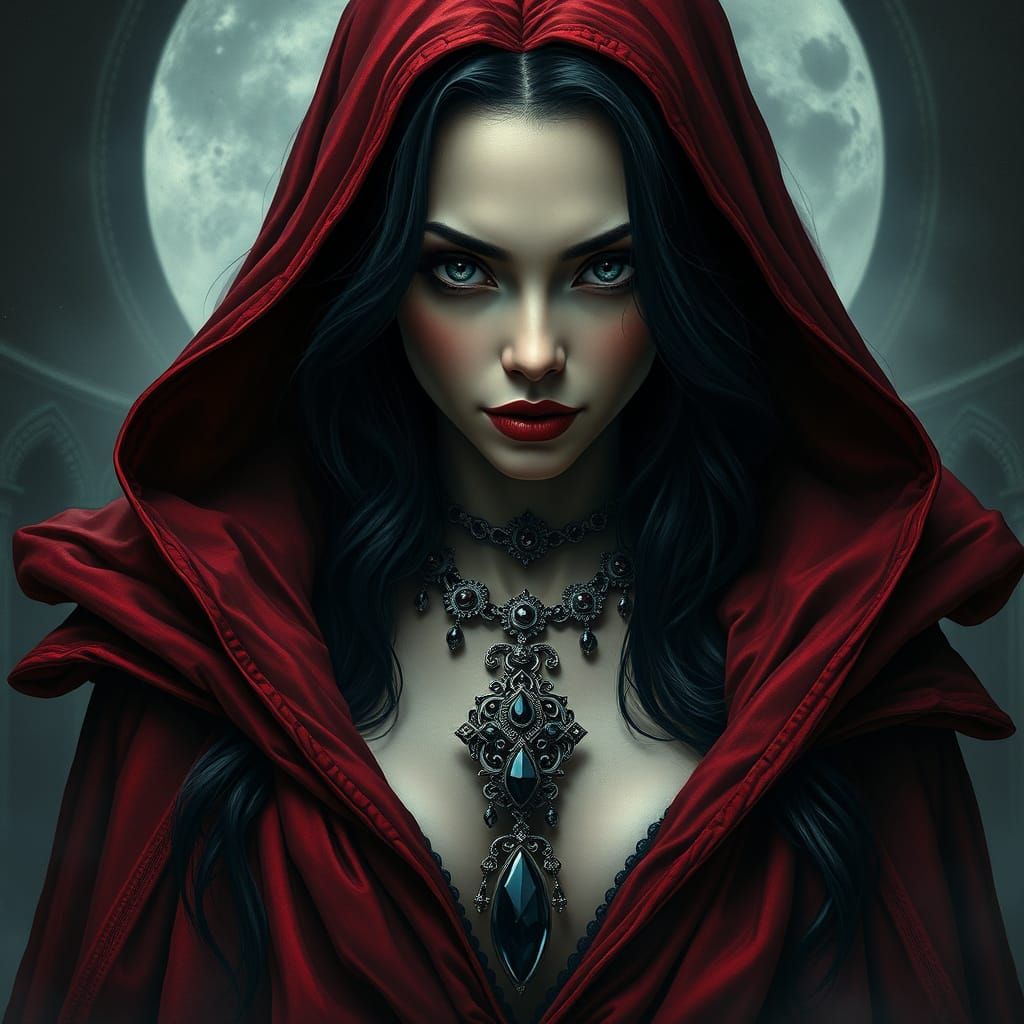 Ethereal Dark Fantasy Portrait of a Mysterious Woman in Crim...