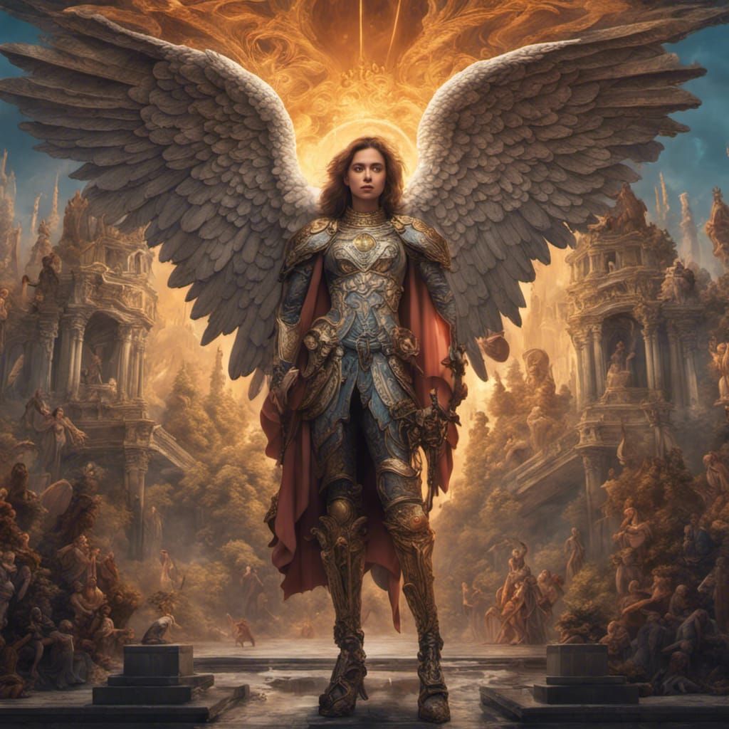 Woman's Selfie with Archangel Michael: Detailed Digital Art