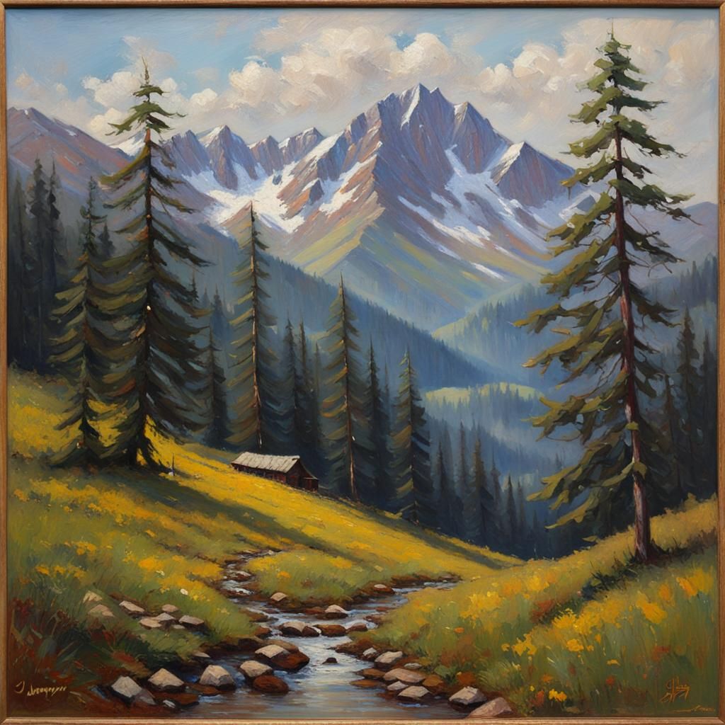 Carpathian Mountains in Oil Painting Style
