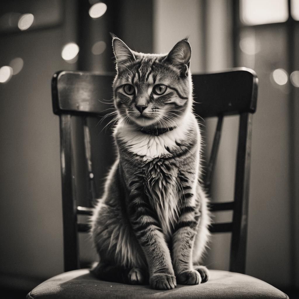 Melancholic Cat in Film Noir Style Photograph