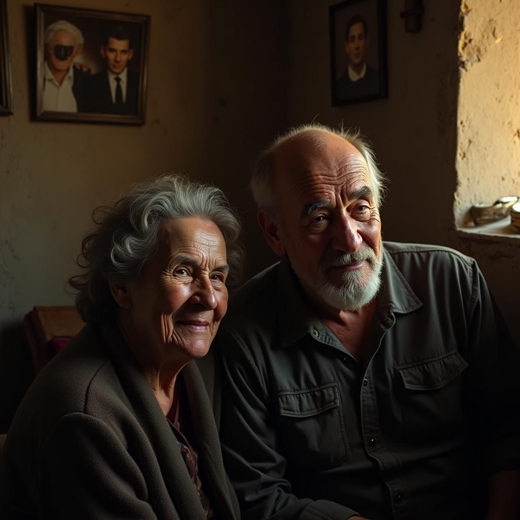 Worn but Dignified Family Portrait in Golden Light
