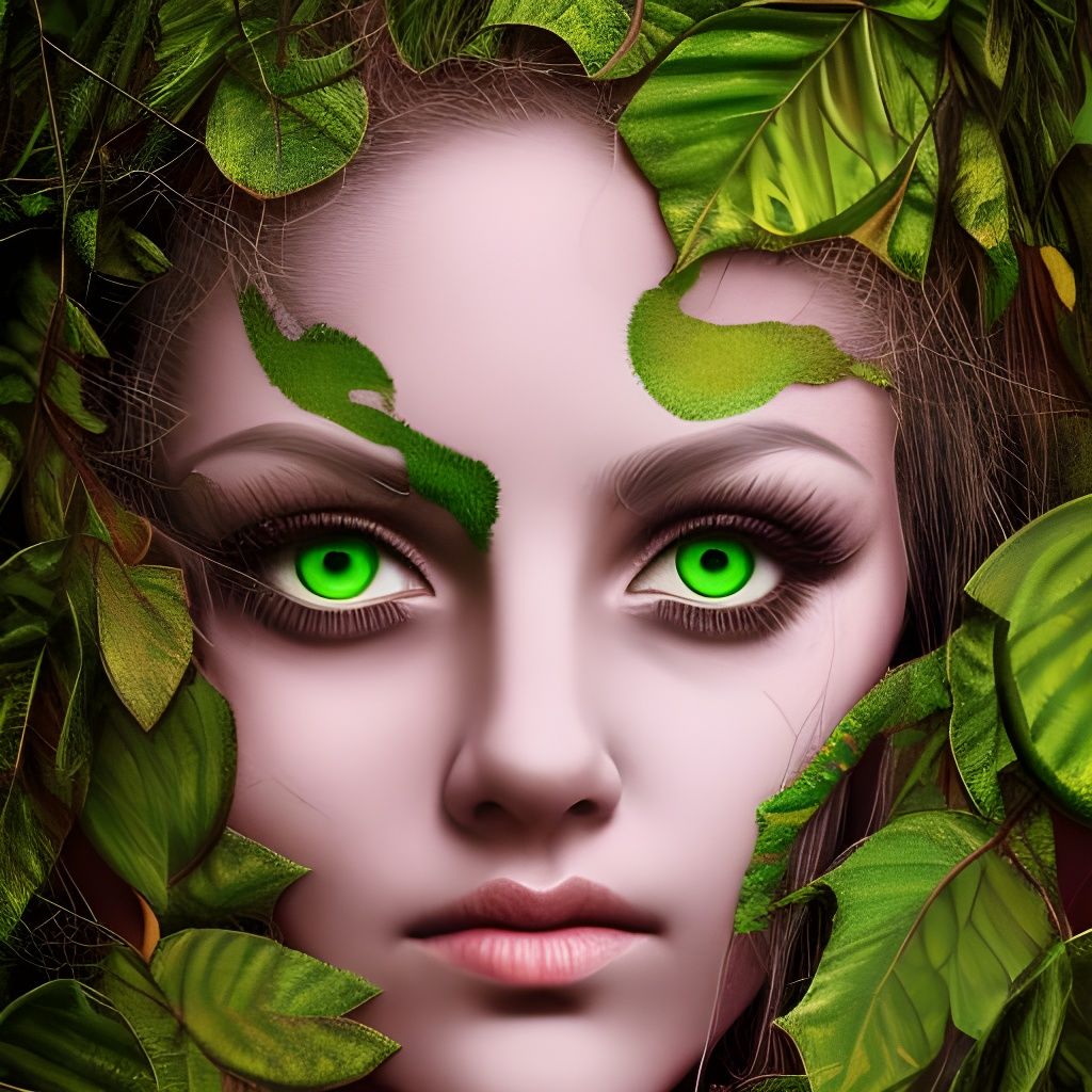 Tree-Hair Woman: Photorealistic Airbrush Art in Brutalist St...