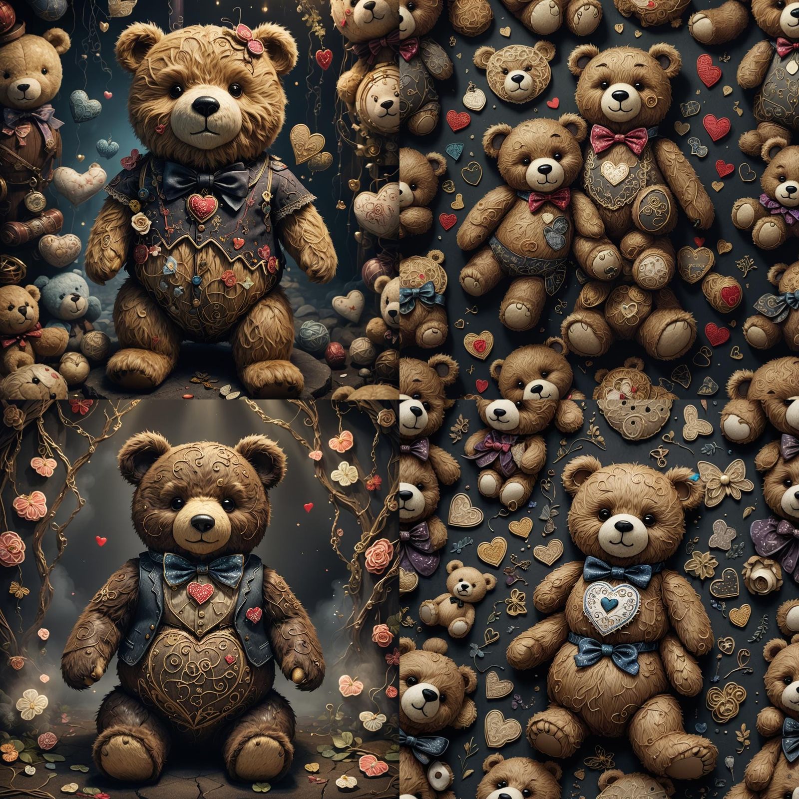 Embroidered Teddy Bear with Heart Patch, Detailed Digital Ar...