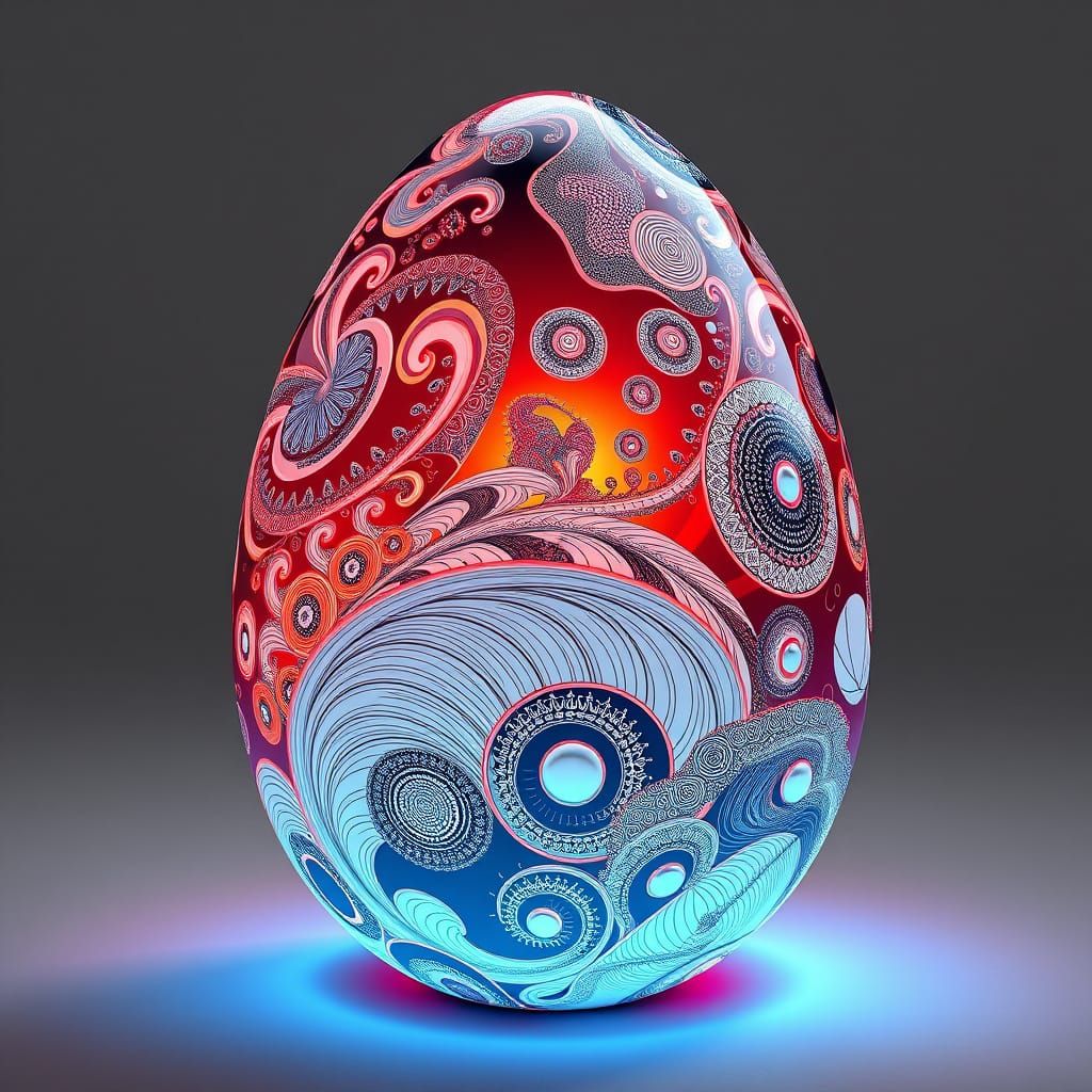 Ethereal Easter Egg with Fractal Patterns and Zentangle Desi...