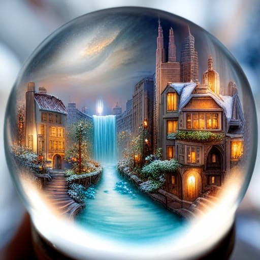 Ethereal Snow Globe: Angel, Unicorn, Crystal City