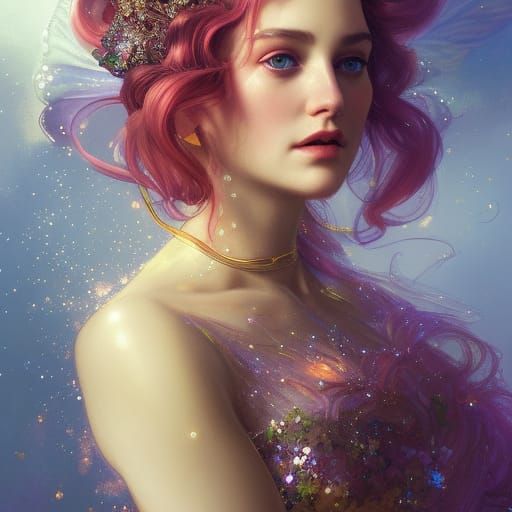 Glittering Fairy Portrait in Hyperdetailed Digital Art