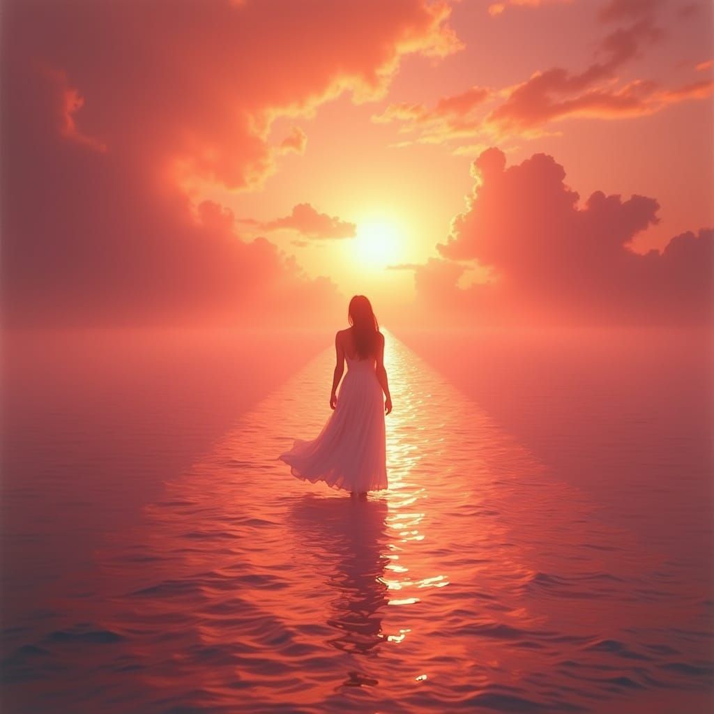 Ethereal Red Ocean Parting at Sunset