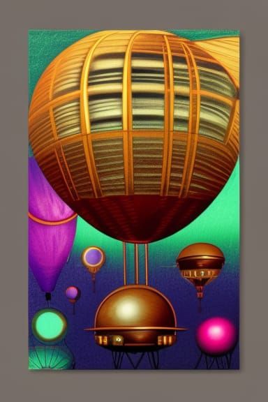 Steampunk Hot Air Balloon in Retrofuturistic Abstract Art