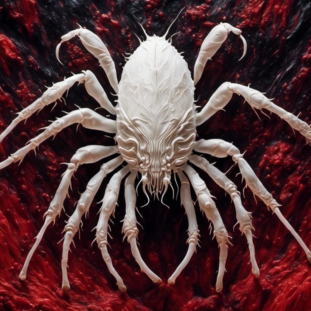 Monstrous White Crustacean in Dark Red Cave