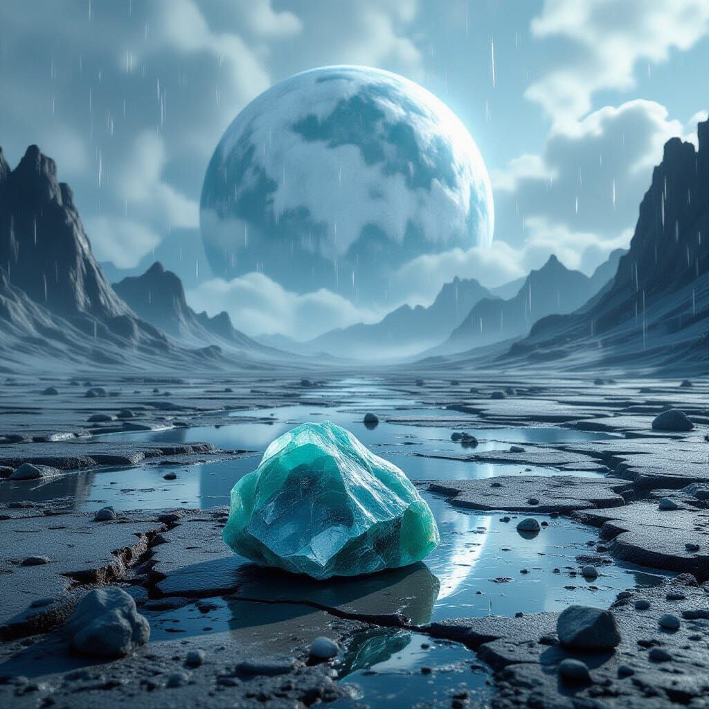 Mysterious Amazonite on Alien Planet with Ice Planet Sky