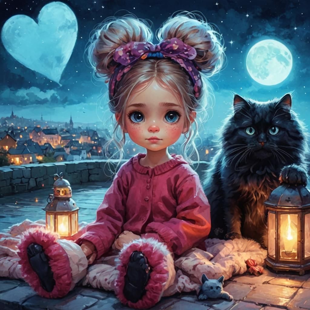 Little Girl and Cat Portrait