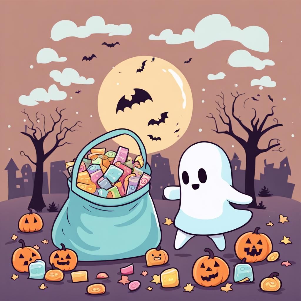 Kawaii Pastel Ghost Stealing Halloween Candy