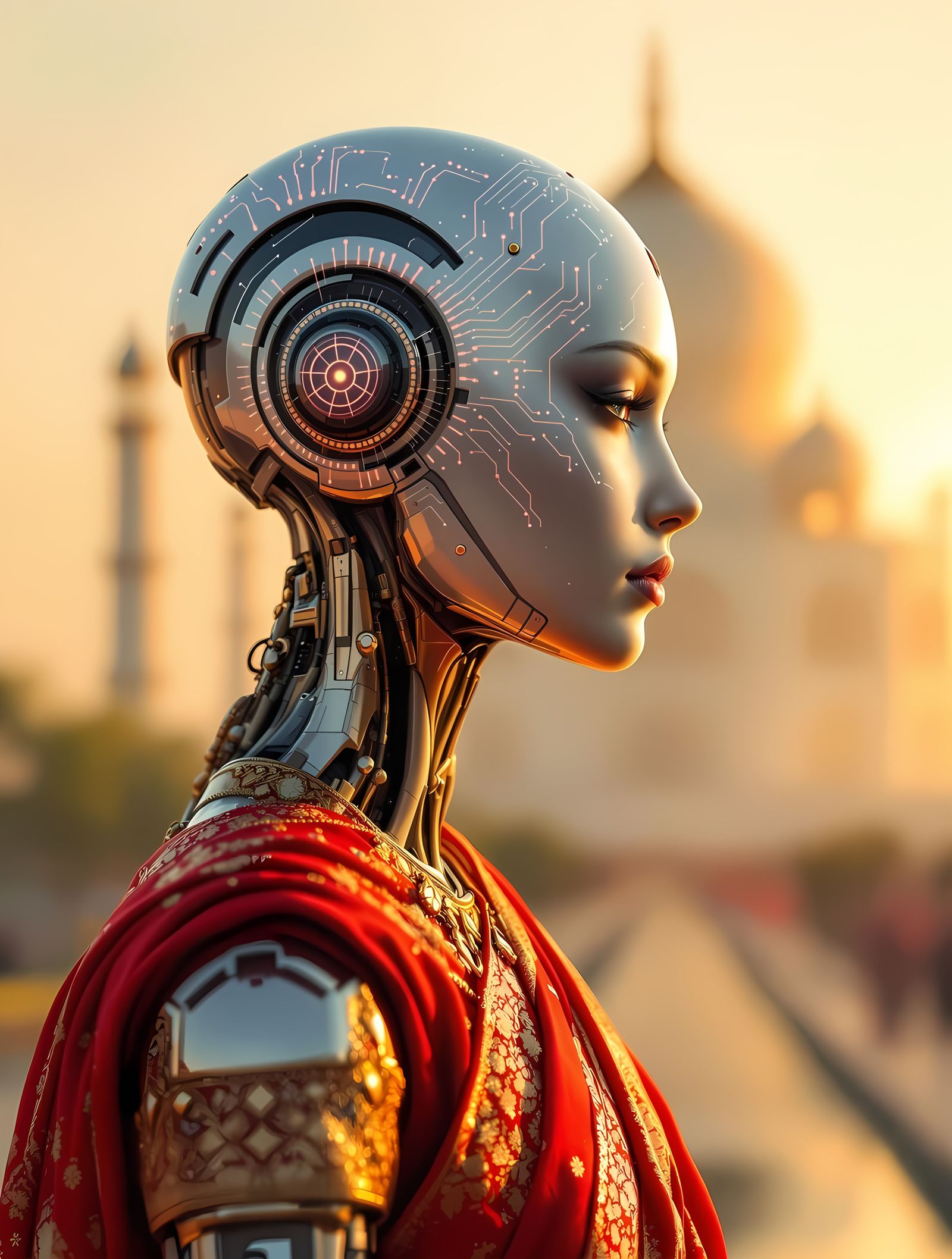 A Futuristic Indian Goddess at Sunset