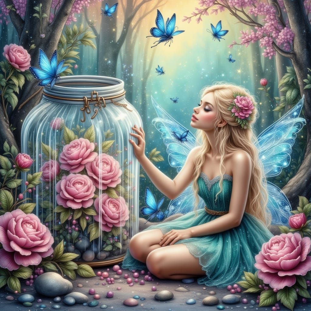 Whimsical Fairy in Magical Garden, Digital Art