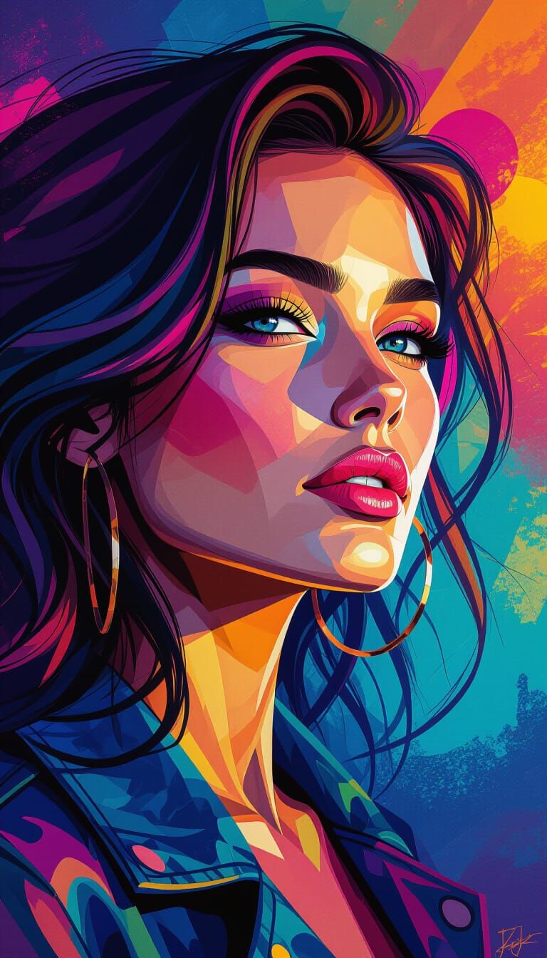 Vibrant Woman in a Kaleidoscope of Colors