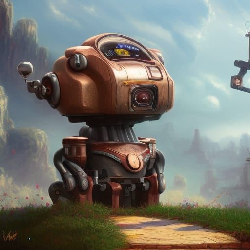 Robot Dog in House: Detailed Matte Painting